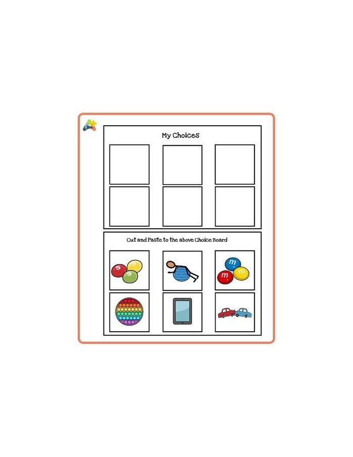 Resource for Choice Board - My Choices (6 choices and points)