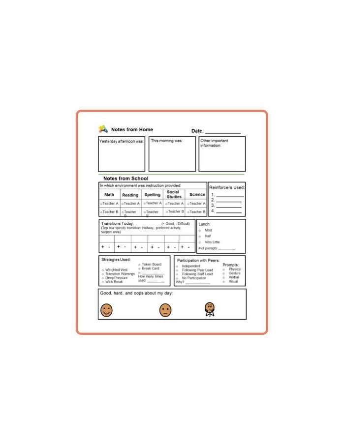 Resource for Communication - Daily Comunication Note (Middle or High School) 
