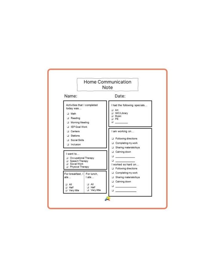 Resource for Communication - Daily Note (Checklist)