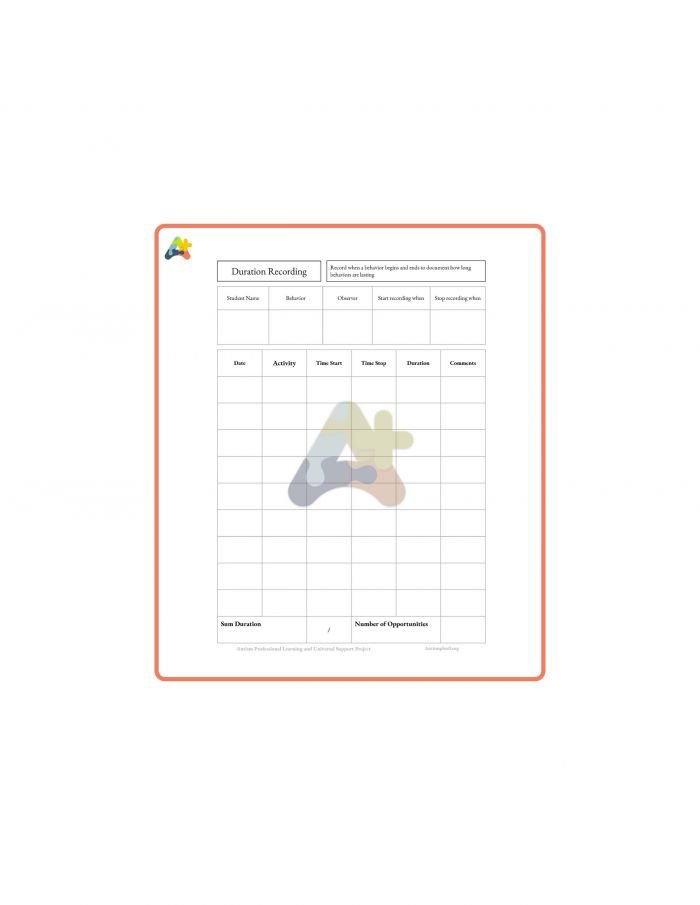Resource for Duration Recording Data Sheet