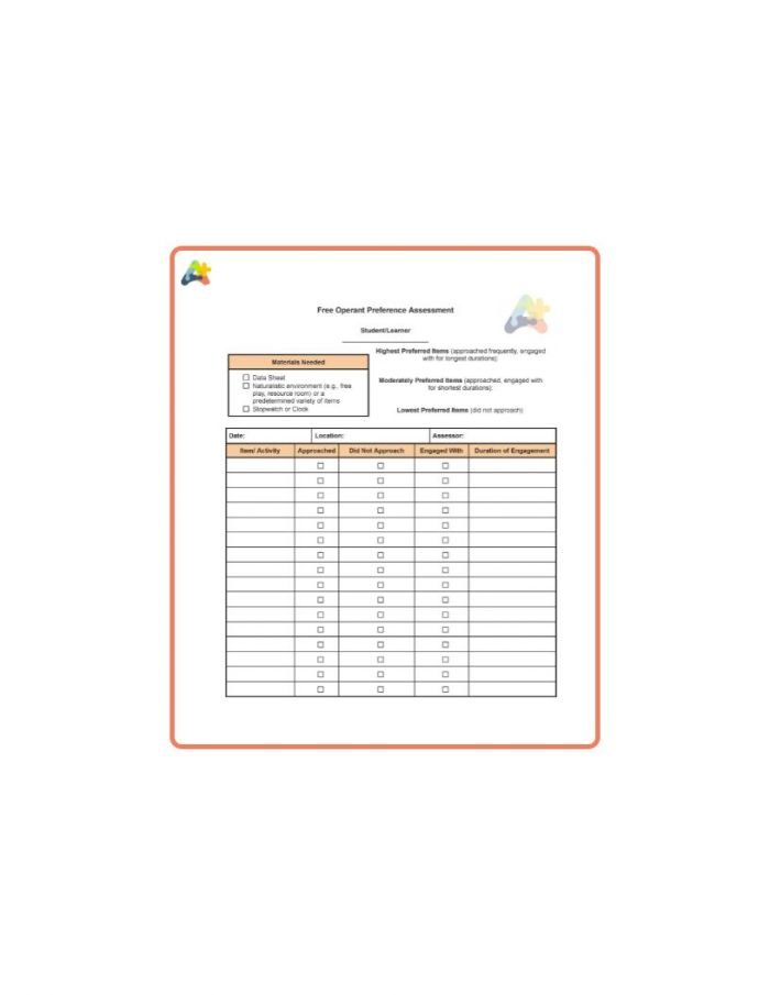 Resource for Free Operant Preference Assessment
